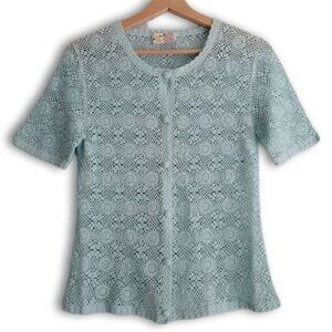 HANDMADE Medallion Lace Button Down Blouse Cottagecore Blue Sz S